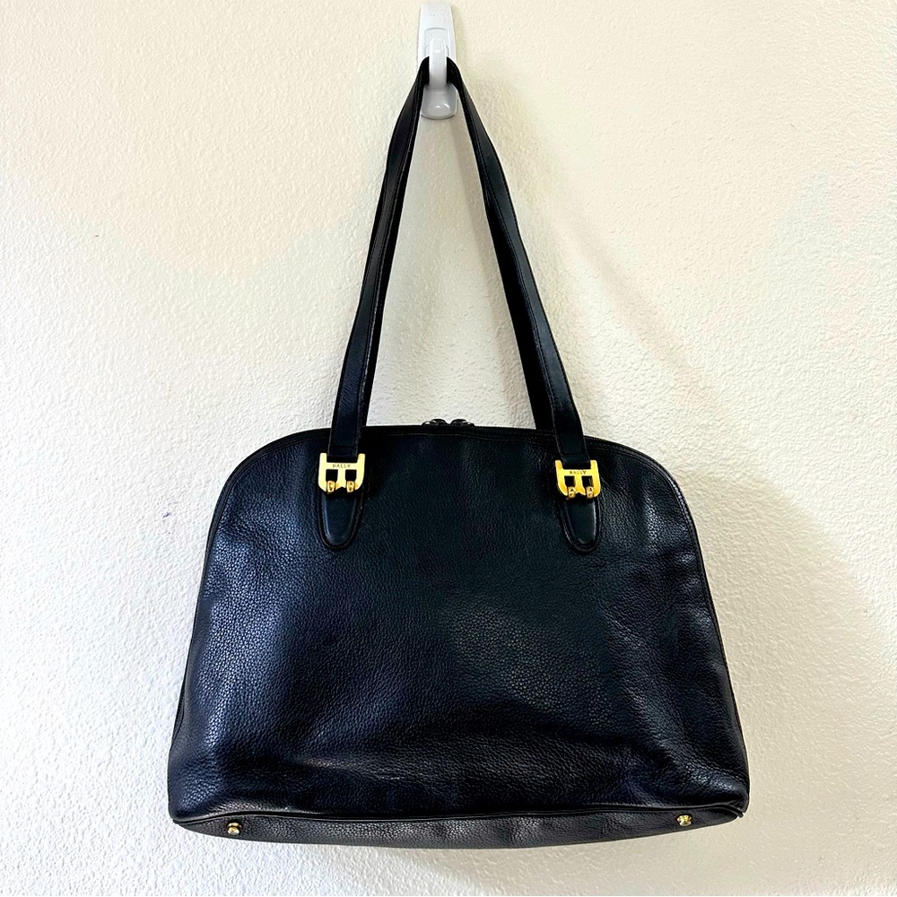 Vintage Authentic BALLY Italy B Logo Pebbled Black Leather Shoulder Bag Purse